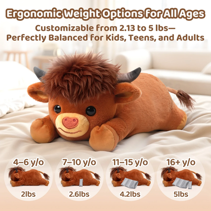 MeWaii® 5lbs Highland Cow Weighted Stuffed Animal  – Microwavable Plush Heating Pad for Anxiety Relief, Cramps & Sleep Gift